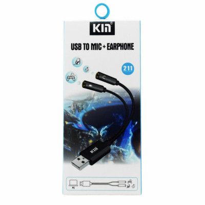 Перехідник KIN KY-211 USB to 2*3.5 (мікрофон+навушник)