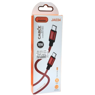 USB-C кабель Jokade JA034 QIANFAN Type-C to Type-C PD100W- червоний
