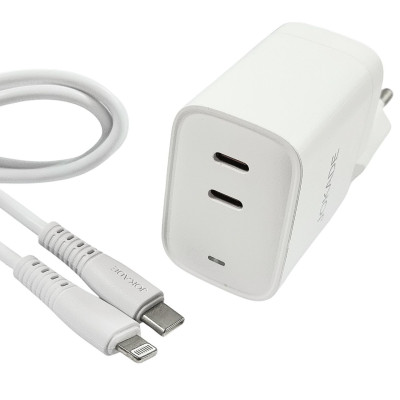 Мережевий зарядний пристрій Jokade JB084 WANGYUAN 30W (2USB-C)+ кабель Type-C to Lightning- білий Мережевий зарядний пристрій Jokade JB084 WANGYUAN 30W (2USB-C)+ кабель Type-C to Lightning- білий