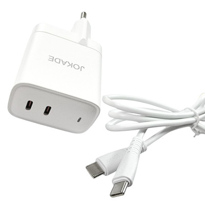 Мережевий зарядний пристрій Jokade JB084 WANGYUAN 30W (2USB-C)+ кабель Type-C to Type-C- білий Мережевий зарядний пристрій Jokade JB084 WANGYUAN 30W (2USB-C)+ кабель Type-C to Type-C- білий
