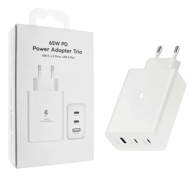Мережевий зарядний пристрій Samsung Original 65W (2USB-C+USB-A) No Logo- білий Мережевий зарядний пристрій Samsung Original 65W (2USB-C+USB-A) No Logo- білий