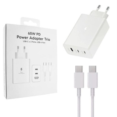 Мережевий зарядний пристрій Samsung Original 65W (2USB-C+USB-A) No Logo + кабель Type-C to Type-C- білий Мережевий зарядний пристрій Samsung Original 65W (2USB-C+USB-A) No Logo + кабель Type-C to Type-C- білий