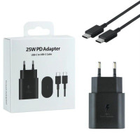 Мережевий зарядний пристрій Samsung Original USB-C 25W PD (No Logo)+ кабель Type-C to Type-C- чорний Мережевий зарядний пристрій Samsung Original USB-C 25W PD (No Logo)+ кабель Type-C to Type-C- чорний