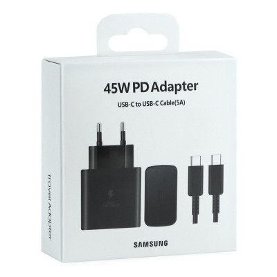 Мережевий зарядний пристрій Samsung Original USB-C 45W PD (No Logo)+ кабель Type-C to Type-C- чорний