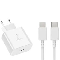 Мережевий зарядний пристрій Samsung Original USB-C 45W PD (No Logo)+ кабель Type-C to Type-C- білий Мережевий зарядний пристрій Samsung Original USB-C 45W PD (No Logo)+ кабель Type-C to Type-C- білий