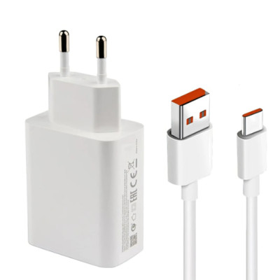 Мережевий зарядний пристрій Xiaomi Original 33W USB-A (No logo)+ кабель Type-C- білий