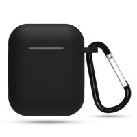 Чохол для AirPods 1/2 з мікрофіброю та карабіном- чорний Чохол для AirPods 1/2 з мікрофіброю та карабіном- чорний