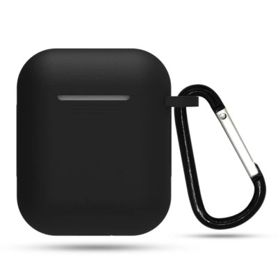 Чохол для AirPods 1/2 з мікрофіброю та карабіном- чорний