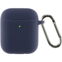 Чохол для AirPods 1/2 з мікрофіброю та карабіном- темно-синій Чохол для AirPods 1/2 з мікрофіброю та карабіном- темно-синій