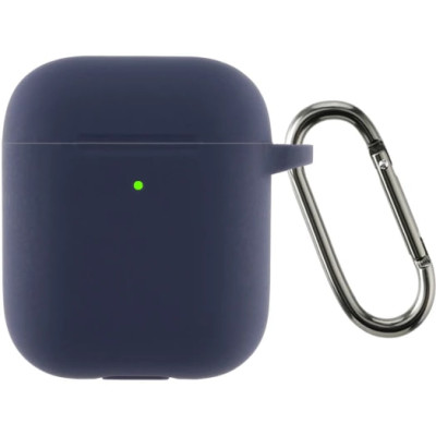 Чохол для AirPods 1/2 з мікрофіброю та карабіном- темно-синій