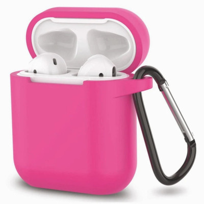 Чохол для AirPods 1/2 з мікрофіброю та карабіном- яскраво-рожевий