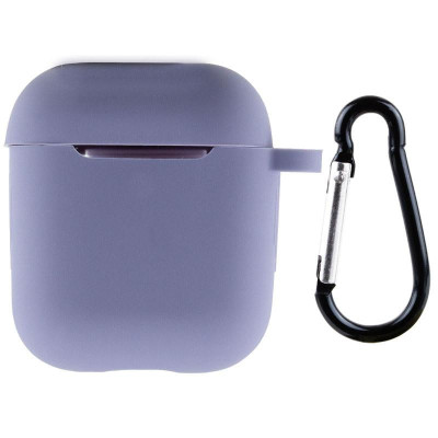 Чохол для AirPods 1/2 з мікрофіброю та карабіном- сіра лаванда