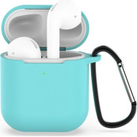 Чохол для AirPods 1/2 з мікрофіброю та карабіном- бірюзовий Чохол для AirPods 1/2 з мікрофіброю та карабіном- бірюзовий