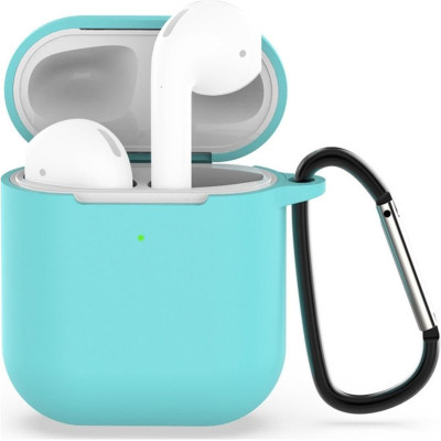 Чохол для AirPods 1/2 з мікрофіброю та карабіном- бірюзовий