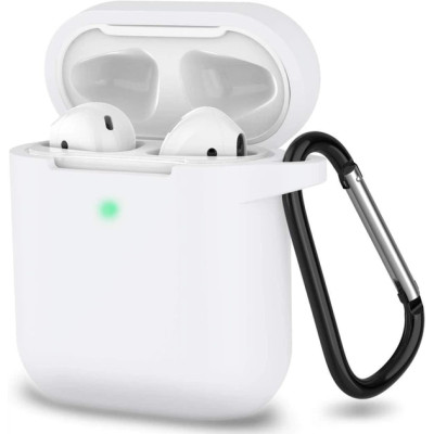 Чохол для AirPods 1/2 з мікрофіброю та карабіном- білий