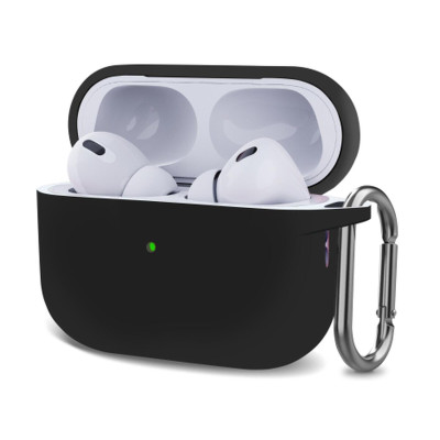 Чохол для AirPods Pro 3 з мікрофіброю та карабіном- чорний Чохол для AirPods Pro 3 з мікрофіброю та карабіном- чорний