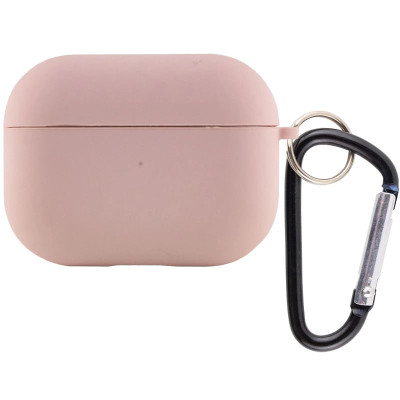 Чохол для AirPods Pro 3 з мікрофіброю та карабіном- рожевий пісок