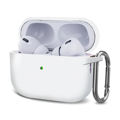 Чохол для AirPods Pro 3 з мікрофіброю та карабіном- білий Чохол для AirPods Pro 3 з мікрофіброю та карабіном- білий
