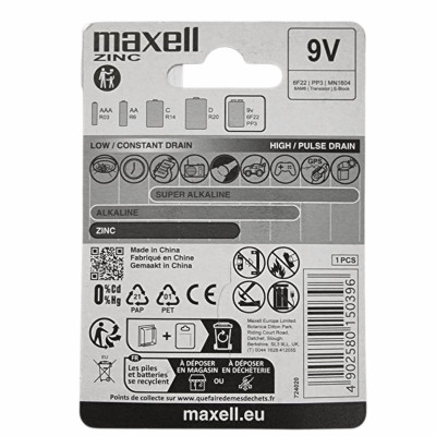 Батарейка 6F22 (крона) Maxell 9V 1bl