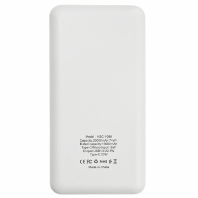 Power Bank Kakusiga KSC-1086 20000mAh Fast Charge (2USB/22.5W)- білий