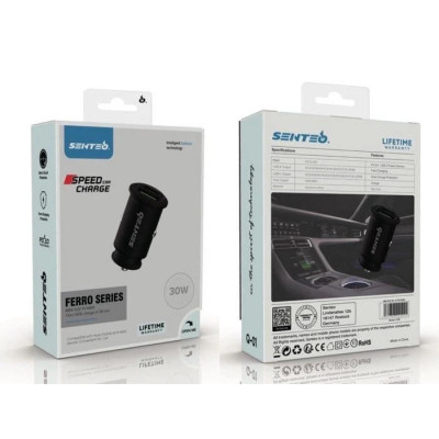 Автомобільний зарядний пристрій Senteo Q-02 USB-A+USB-C PD30W/QC3.0 18W (CE сертифікат)- чорний