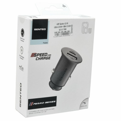 Автомобільний зарядний пристрій Senteo Q-06 PD/QC 63W (USB-A/18W+USB-C/45W) (CE сертифікат)- чорний