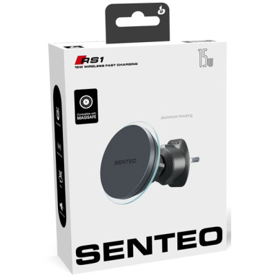 Holder (автотримач) Senteo RS1 Magnetic 15W з бездротовою зарядкою (кріплення у решітку)- сірий