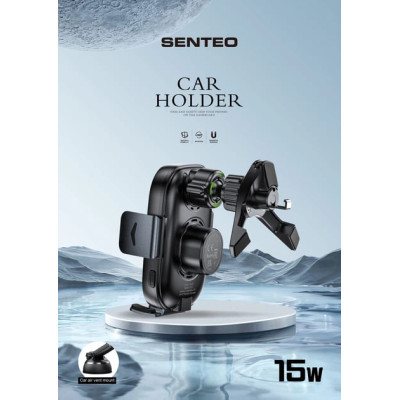 Holder (автотримач) Senteo SH-02 DRIFT 2 15W з бездротовою зарядкою (кріплення на скло, панель або решітку)- чорний