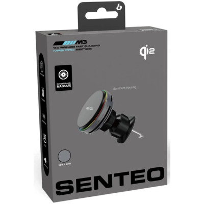 Holder (автотримач) Senteo M3 Qi2 Magnetic 15W з бездротовою зарядкою (кріплення у решітку)- темно-сірий