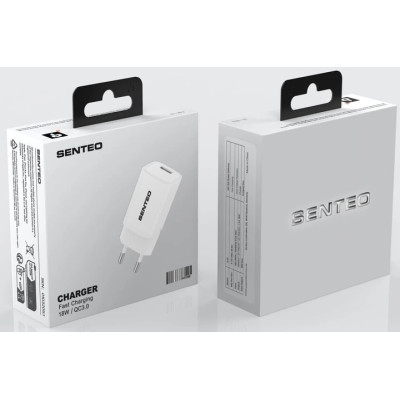 Мережевий зарядний пристрій Senteo S-01 (USB-A PD18W/QC3.0) version1 (CE сертифікат)- білий