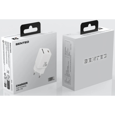 Мережевий зарядний пристрій Senteo S-02 (USB-C PD20W) version1 (CE сертифікат)- білий