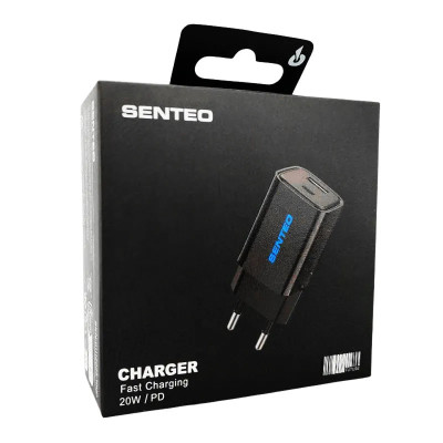 Мережевий зарядний пристрій Senteo S-03 (USB-C+USB-A PD20W/QC3.0/18W) version1 (CE сертифікат)- чорний