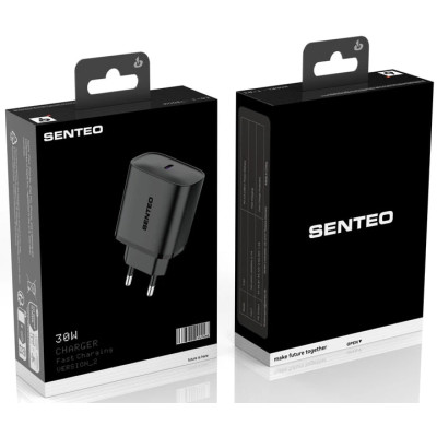 Мережевий зарядний пристрій Senteo T-03 (USB-C PD30W) version2 (CE сертифікат)- чорний