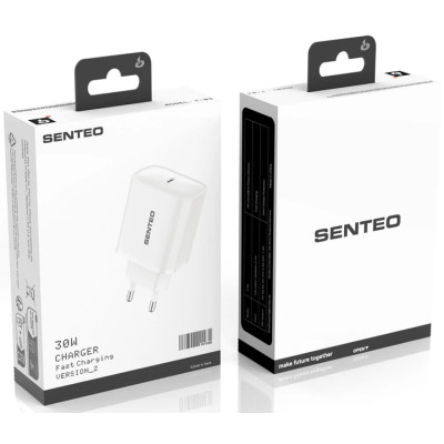 Мережевий зарядний пристрій Senteo T-03 (USB-C PD30W) version2 (CE сертифікат)- білий
