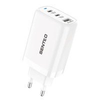 Мережевий зарядний пристрій Senteo T-08 (2USB-C+USB-A PD65W/QC3.0 18W) version2 (CE сертифікат)- білий