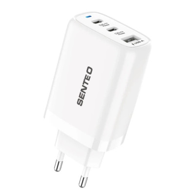 Мережевий зарядний пристрій Senteo T-08 (2USB-C+USB-A PD65W/QC3.0 18W) version2 (CE сертифікат)- білий