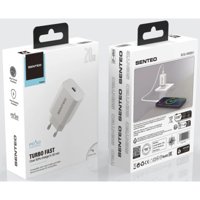 Мережевий зарядний пристрій Senteo Z-08 (USB-C PD20W) (CE сертифікат)- білий