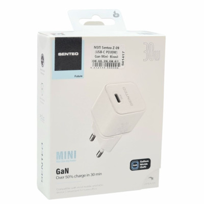 Мережевий зарядний пристрій Senteo Z-09 (USB-C PD30W) Gan Mini (CE сертифікат)- білий