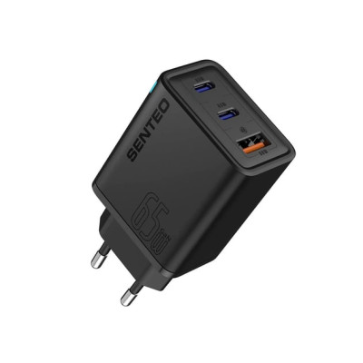 Мережевий зарядний пристрій Senteo Z-14 (2USB-C+USB-A PD65W/QC3.0) (CE сертифікат)- чорний