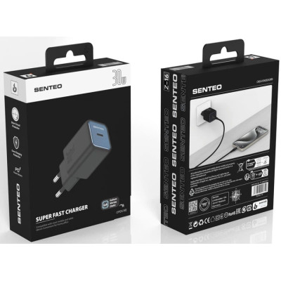 Мережевий зарядний пристрій Senteo Z-16 (USB-C PD30W) (CE сертифікат)- чорний