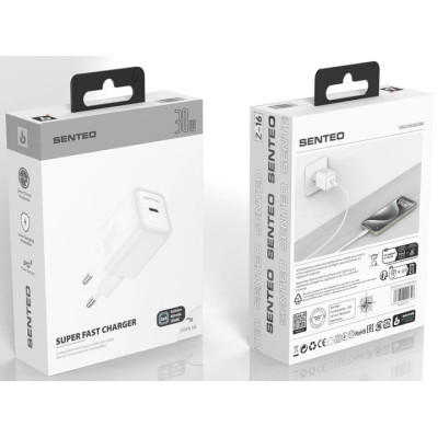 Мережевий зарядний пристрій Senteo Z-16 (USB-C PD30W) (CE сертифікат)- білий