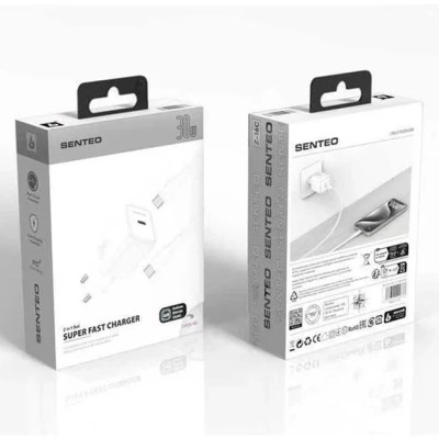 Мережевий зарядний пристрій Senteo Z-16c (USB-C PD30W) (CE сертифікат)+ кабель Type-C to Type-C- білий