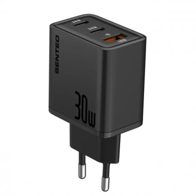 Мережевий зарядний пристрій Senteo Z-17 (2USB-C+USB-A PD30W/GaN/QC3.0) (CE сертифікат)- чорний