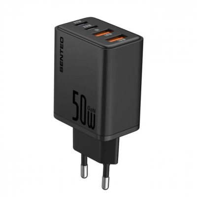 Мережевий зарядний пристрій Senteo Z-19 (2USB-C+2USB-A PD50W/GaN/QC3.0) (CE сертифікат)- чорний