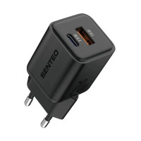 Мережевий зарядний пристрій Senteo Z-22 (USB-C+USB-A PD20W/GaN/QC3.0 18W) (CE сертифікат)- чорний Мережевий зарядний пристрій Senteo Z-22 (USB-C+USB-A PD20W/GaN/QC3.0 18W) (CE сертифікат)- чорний