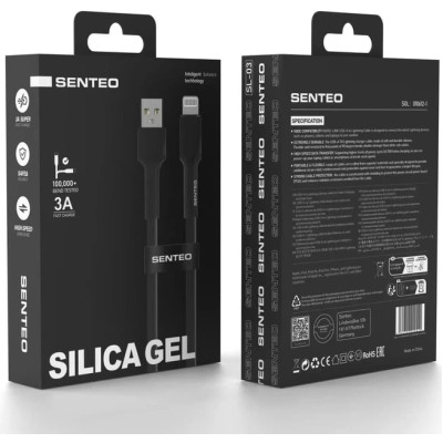 USB кабель Senteo SL-03 Silica Gel 3A Lightning 1м- чорний