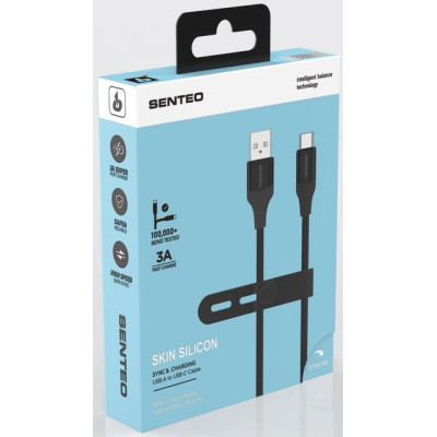 USB кабель Senteo SL-07 Skin Silicone 3A Type-C 1.2м- чорний