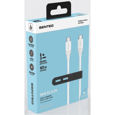 USB-C кабель Senteo SL-07 Skin Silicone 60W Type-C to Type-C 1.2м- білий