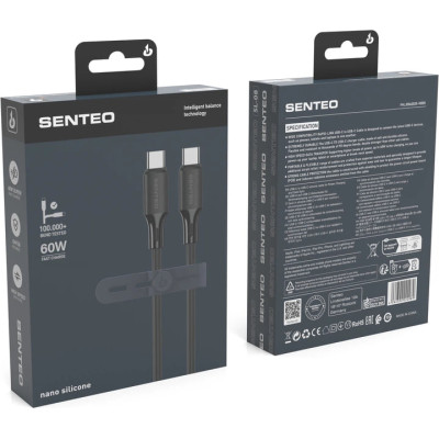 USB-C кабель Senteo SL-08 Nano Silicone 60W Type-C to Type-C 1м- чорний