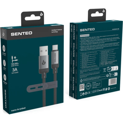 USB кабель Senteo SM-06 Nano braided 3A Type-C 1м- чорний